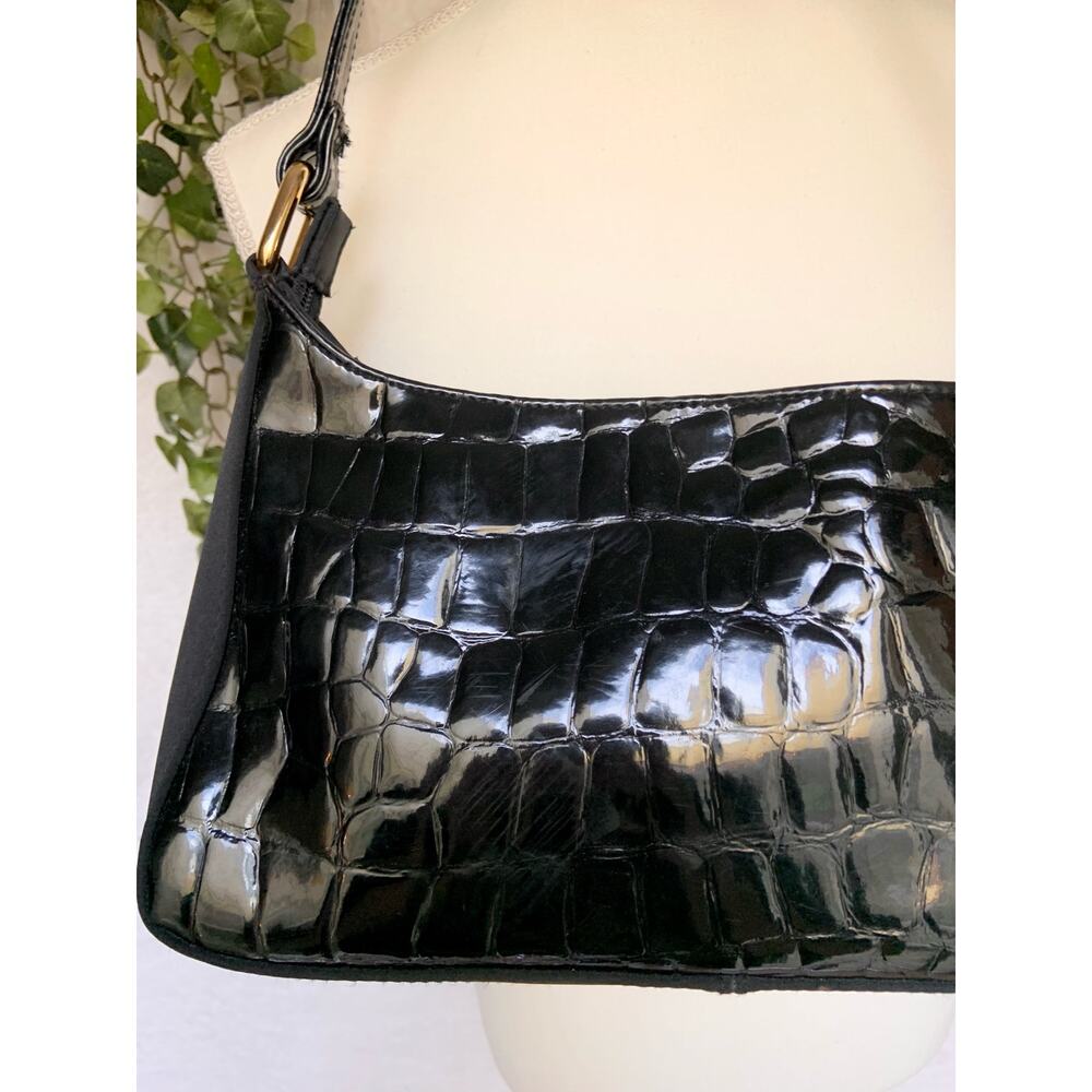 Vintage Jaclyn Smith Faux Crocodile Black Shoulder Bag Purse - Picture 3 of 12
